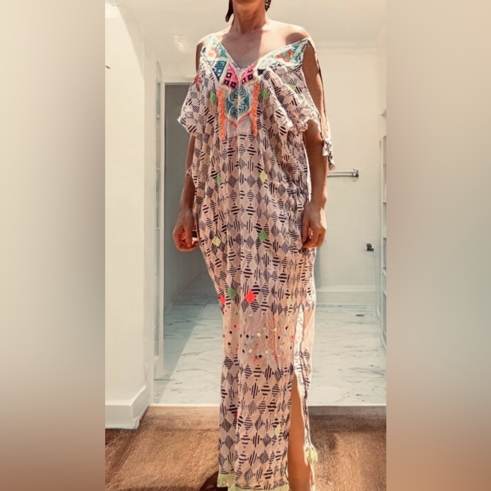 Saks Fifth Avenue Geometric Patterned Kaftan Dress